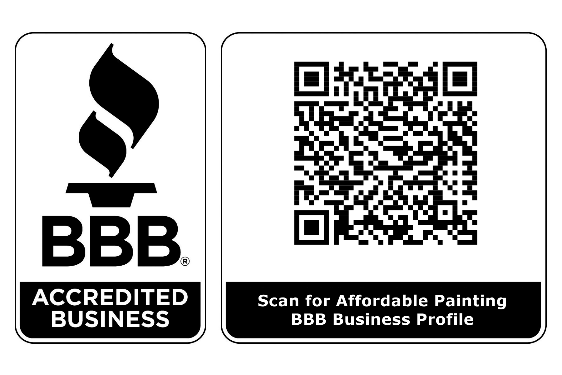 A qr code for an accredited business and a qr code for an affordable painting business profile.