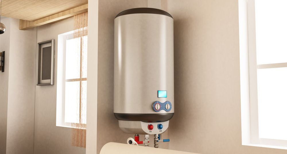 Water Heater Mounted on a Beige Wall Next to a Window — Oxplumb in Coolum Beach, QLD