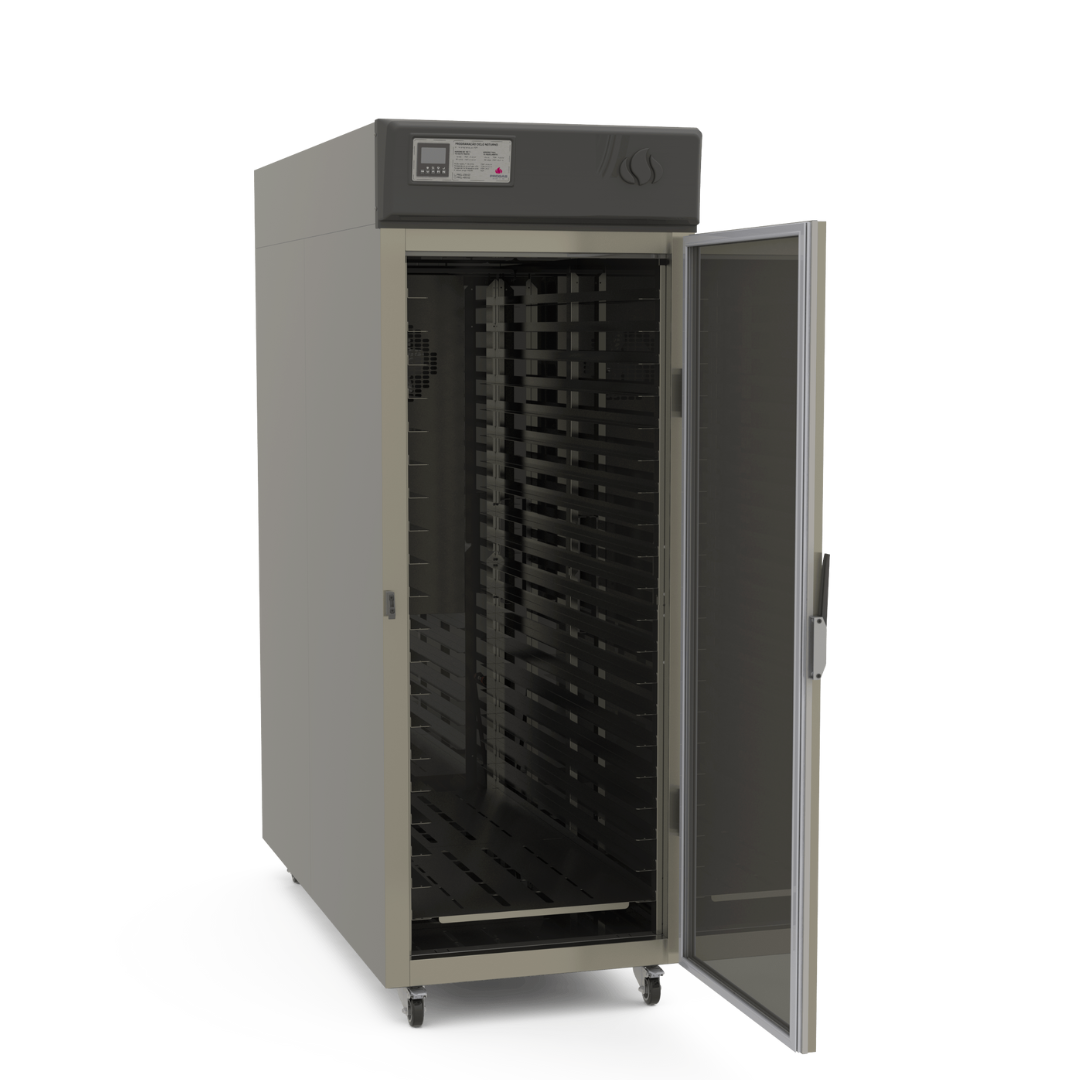 Gabinete calentador de alimentos ProCure de acero inoxidable, exterior gris, controles en la parte superior.