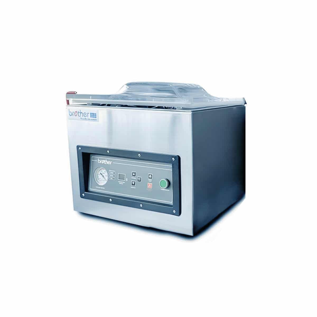 Máquina selladora al vacío de acero inoxidable con panel de control.