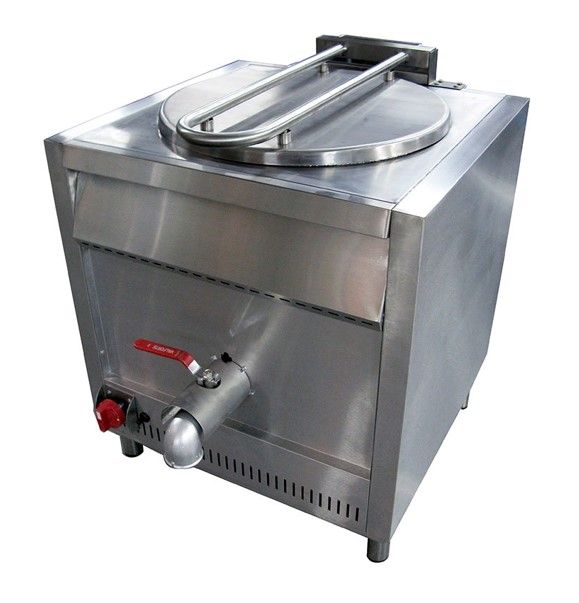 Hervidor de gas comercial de acero inoxidable con tapa y válvula, para interior.