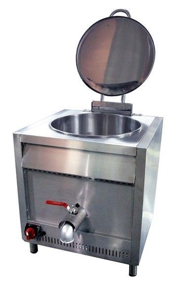 Hervidor de gas comercial de acero inoxidable con tapa y válvula, para interior.
