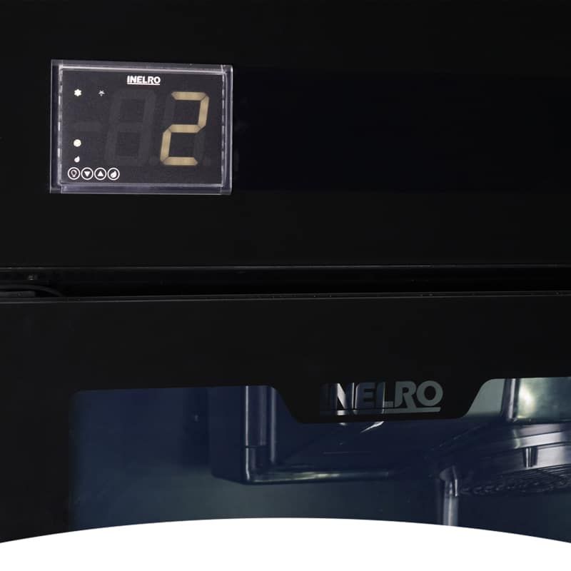 Refrigerador comercial negro con dos puertas de vidrio. Incluye 2 años de garantía en el compresor.
