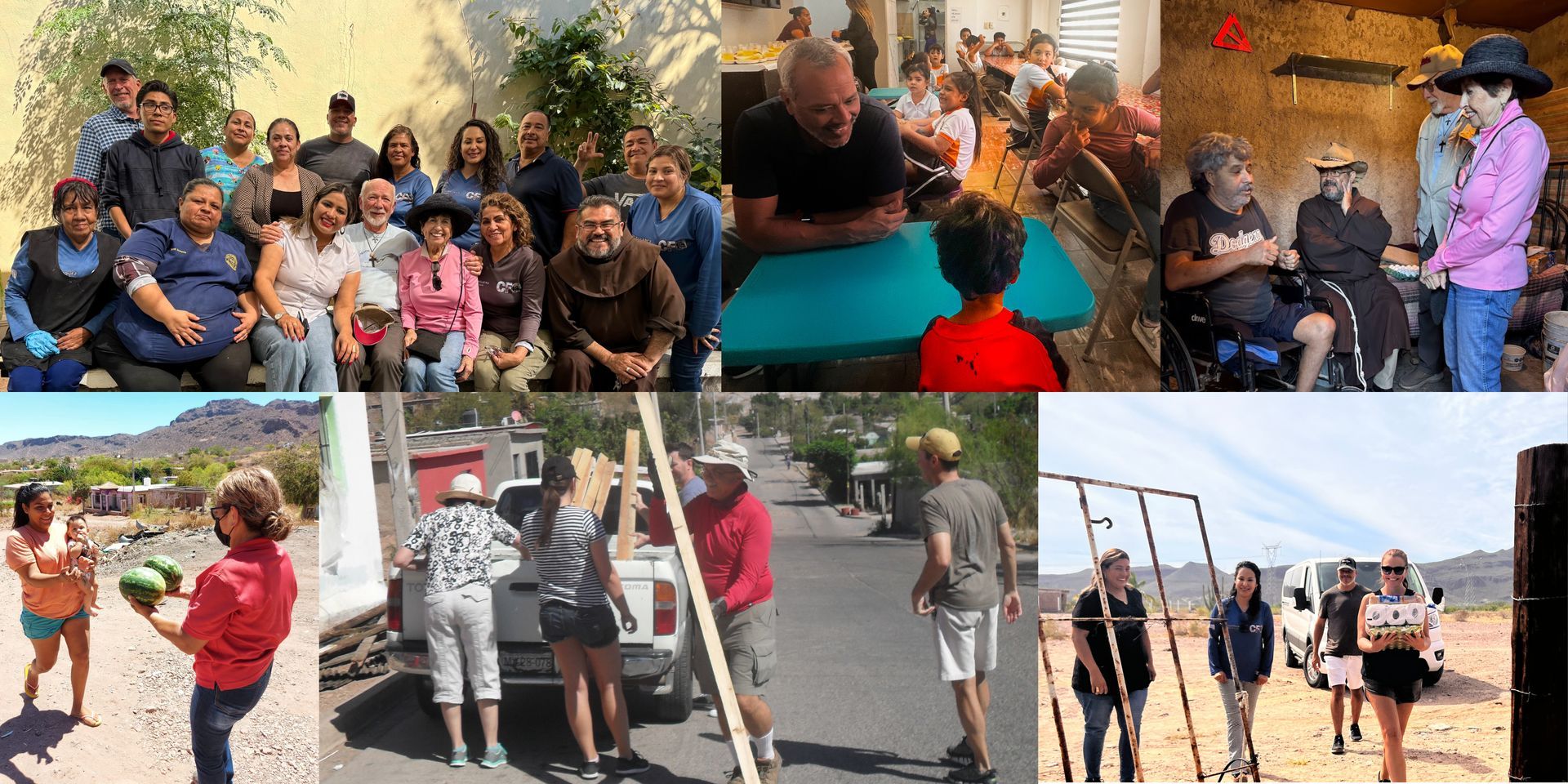 A collage of photos of people doing different activities.