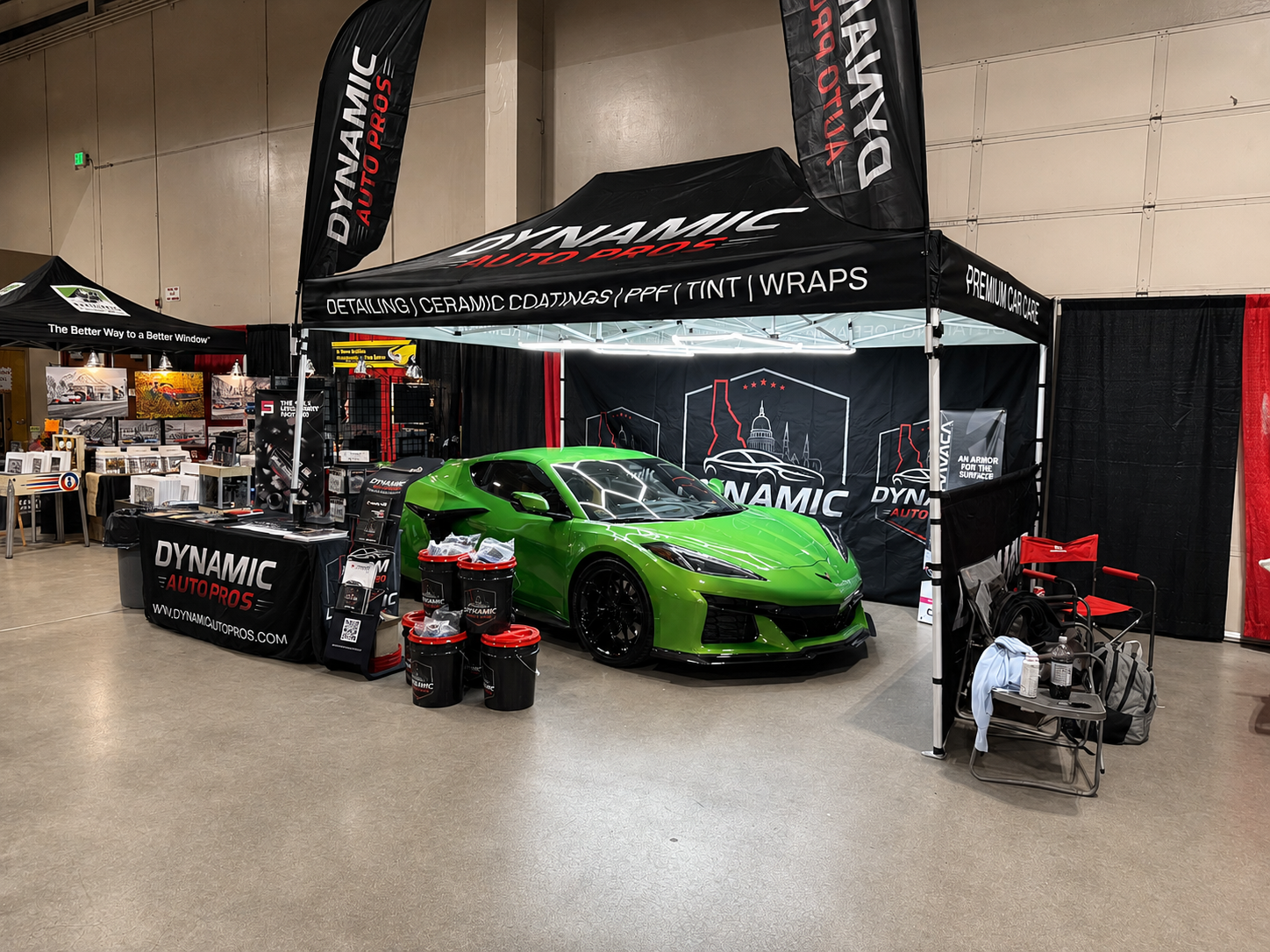 A car is parked in a event show 