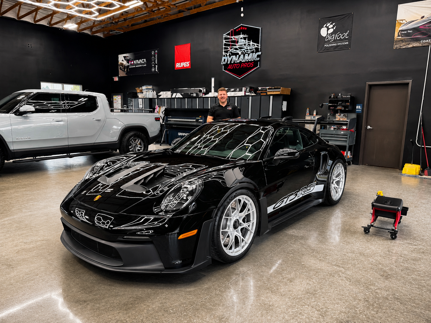 A luxury Porsche in Dynamic Auto Pros Shop for a Ceramic Coating