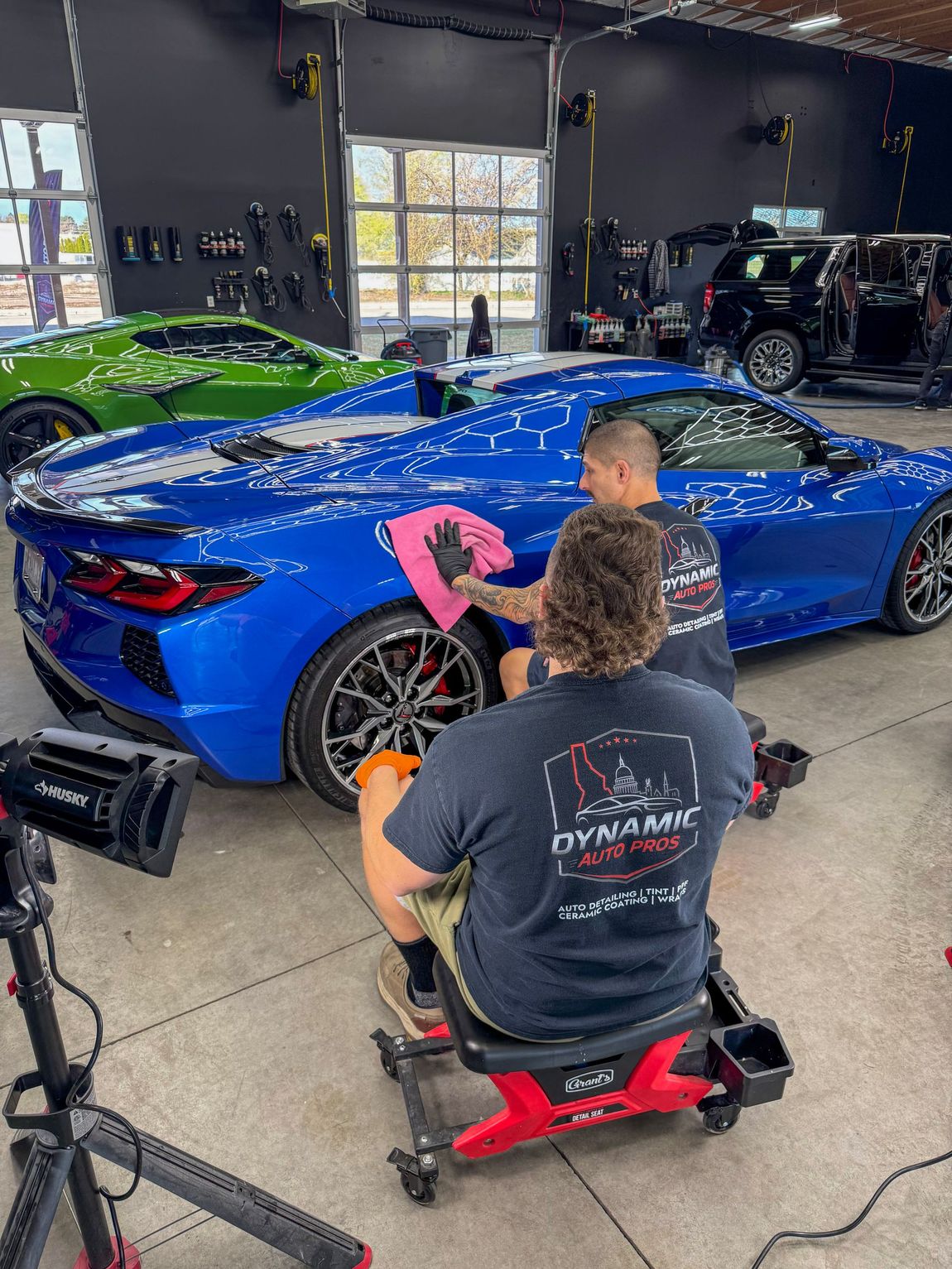 Blue and Green Sports Car about to be Ceramic Coated by Dynamic Auto Pros in Boise Idaho