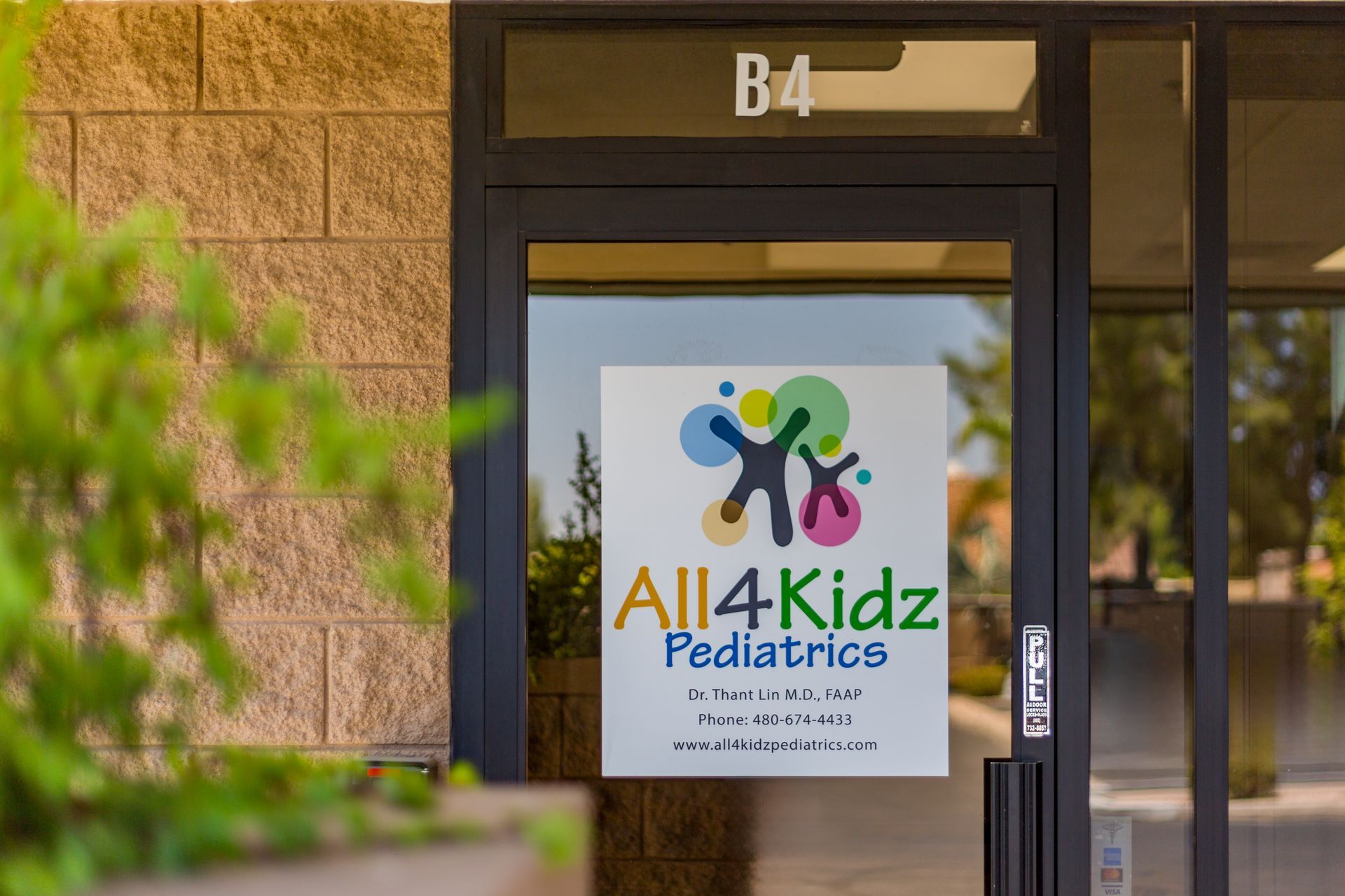 The front door of All4Kidz Pediatrics in Chandler, AZ