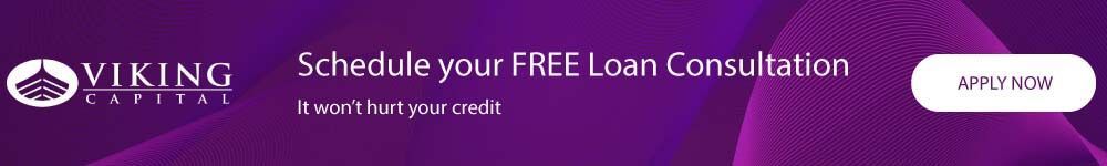 Viking Capital ad. Purple background with the company logo, text
