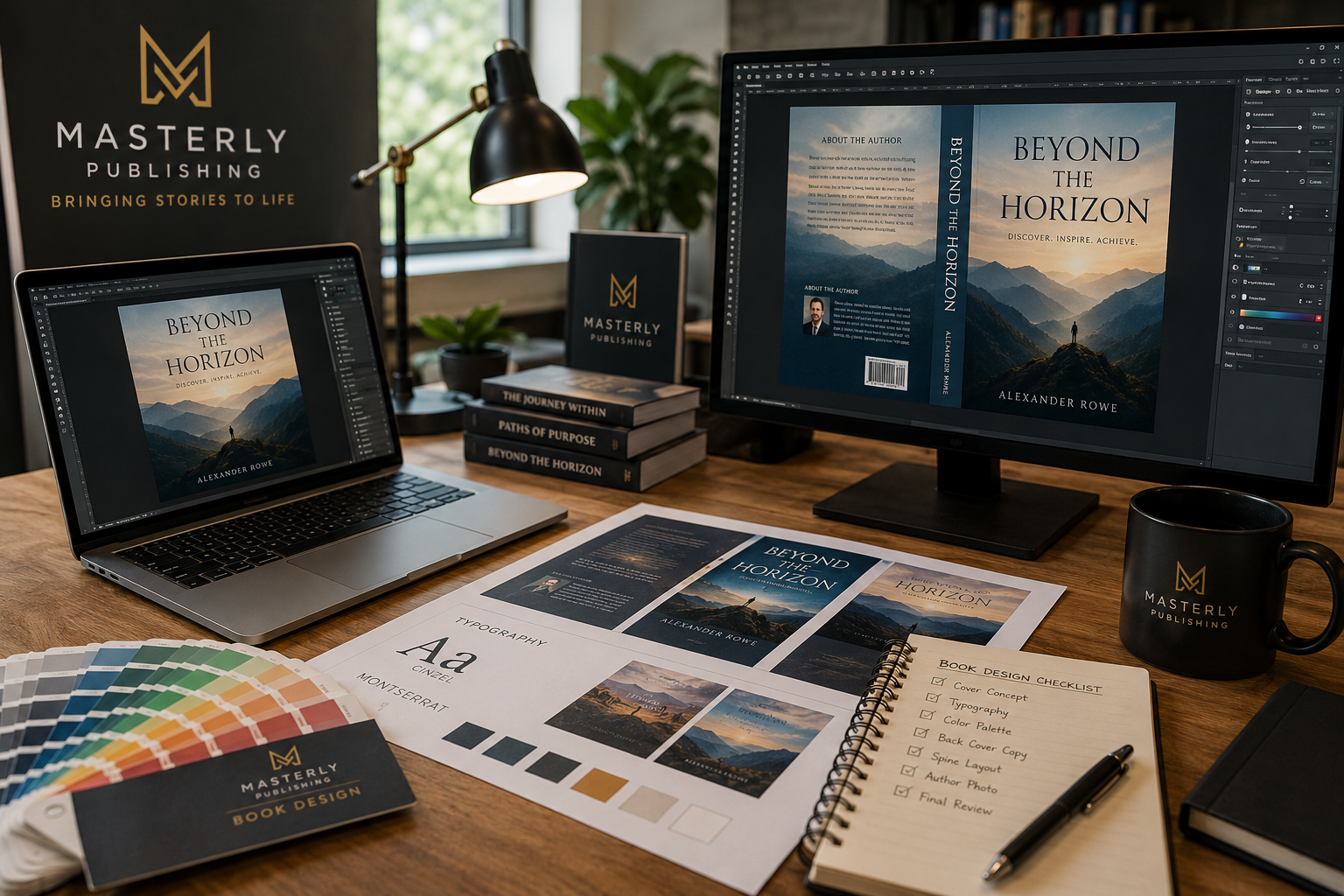 Professional book design showing book cover design, interior book design, typography, book layout, and print design working together.