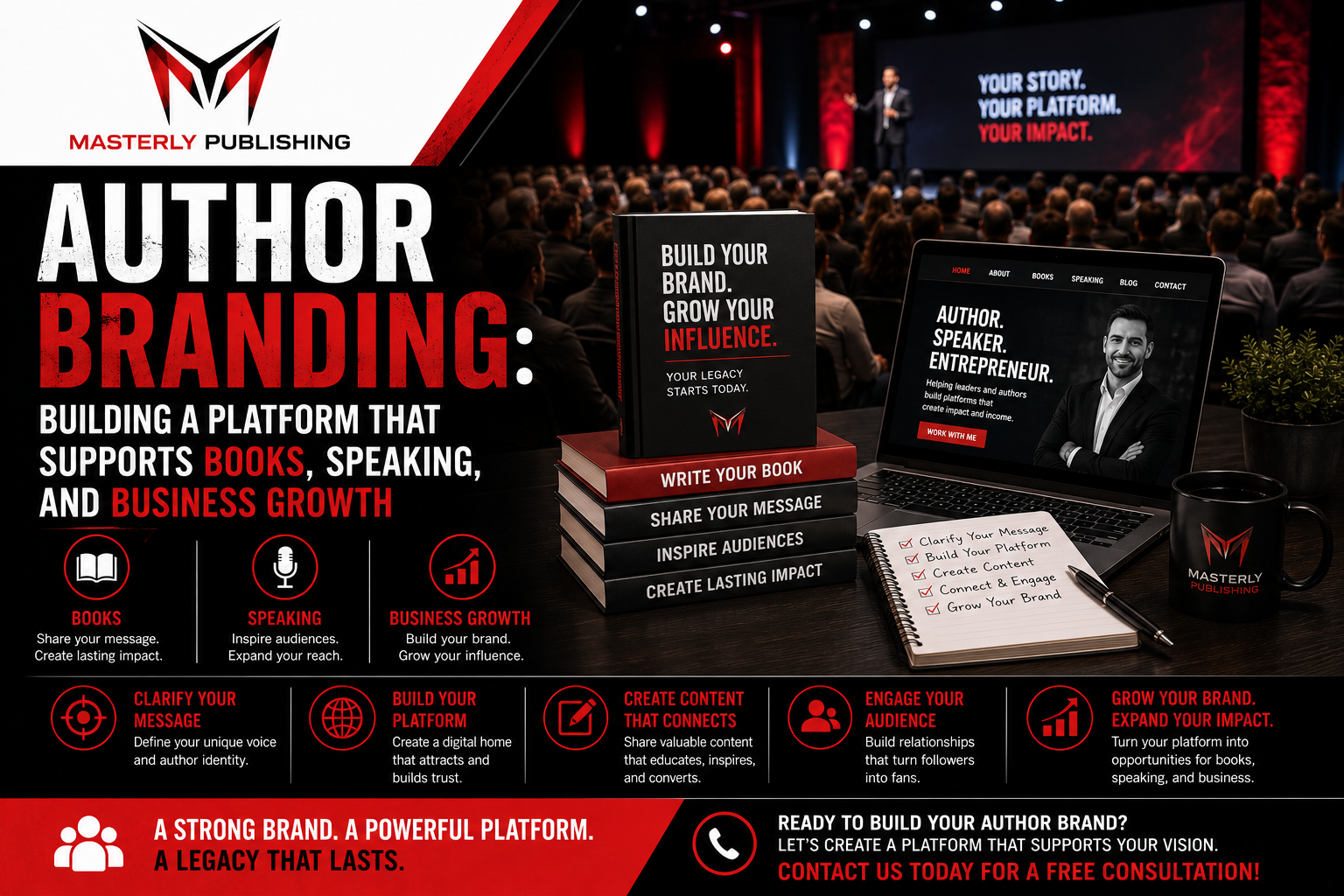 Author branding platform supporting books, speaking, and business growth.