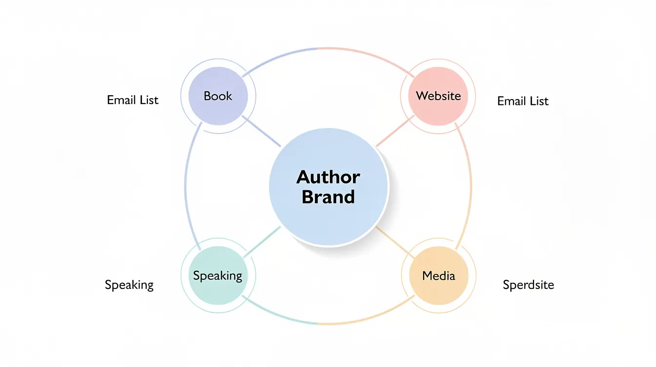Central “Author Brand” diagram with linked nodes for voice, website, visuals, and speaking.
