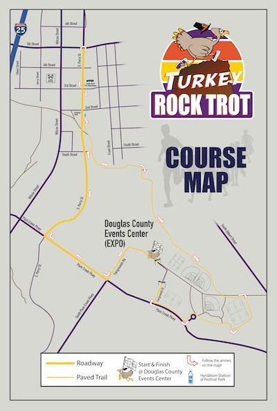 A course map for the turkey rock trot for Help and Hope Center