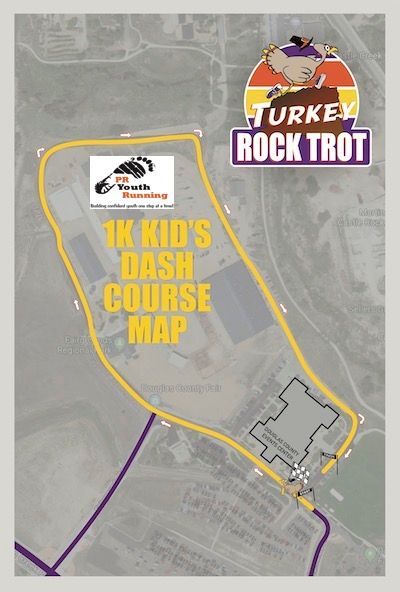A map of the turkey rock trot for kids for the Help and Hope Center