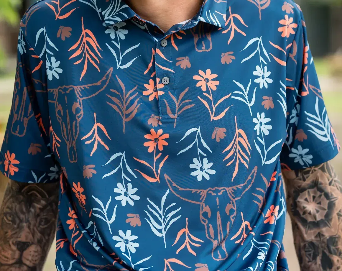 Raised by Coyotes patterned polo shirt