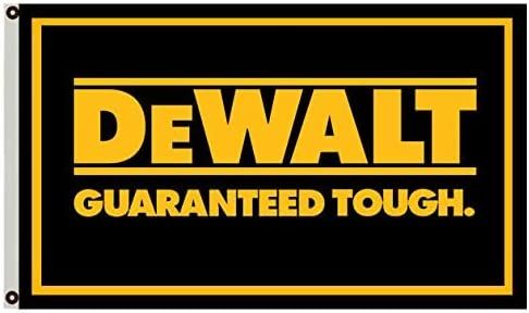 A black and yellow sign that says `` dewalt guaranteed tough ''