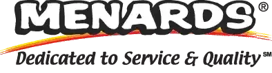 The menards logo is dedicated to service and quality.