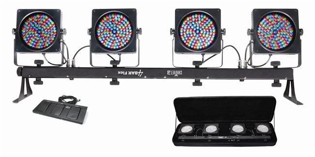 A bunch of lights are sitting on top of a table.