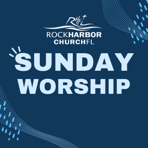 A blue background with the words sunday worship on it