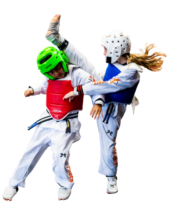 Taekwondo athletes competing in Olympic-style sparring