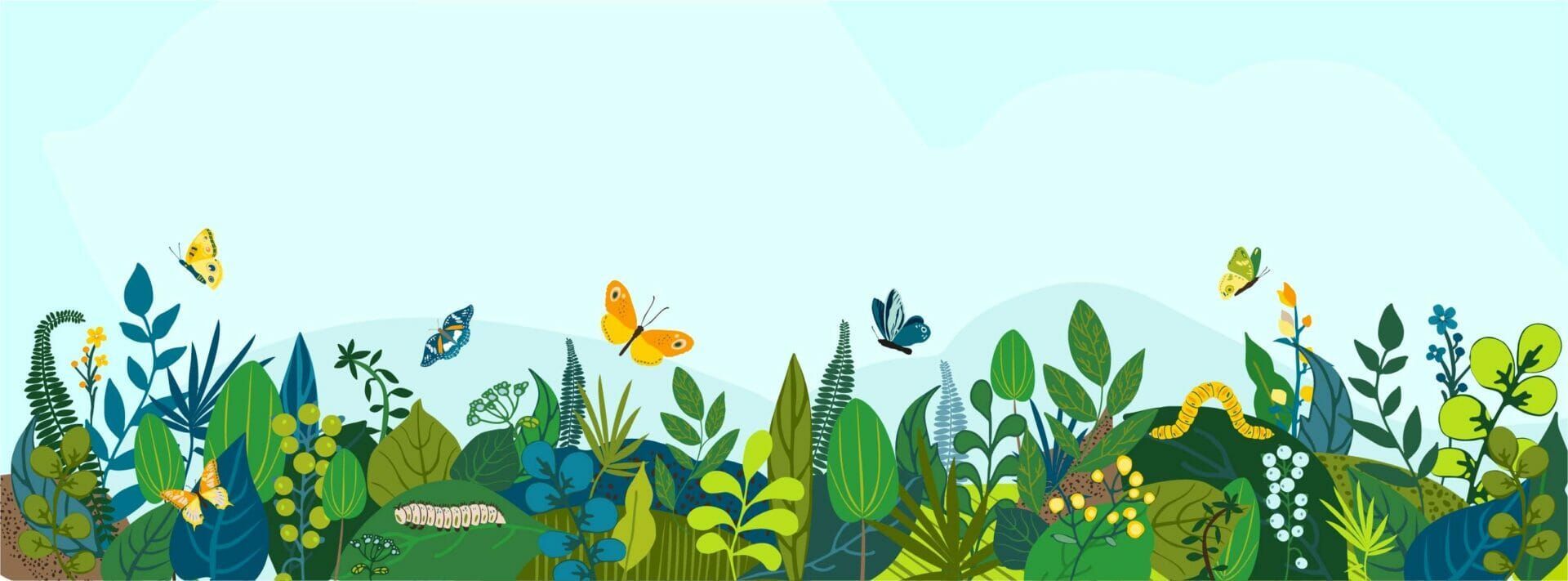 An illustration of grass and tall flowers