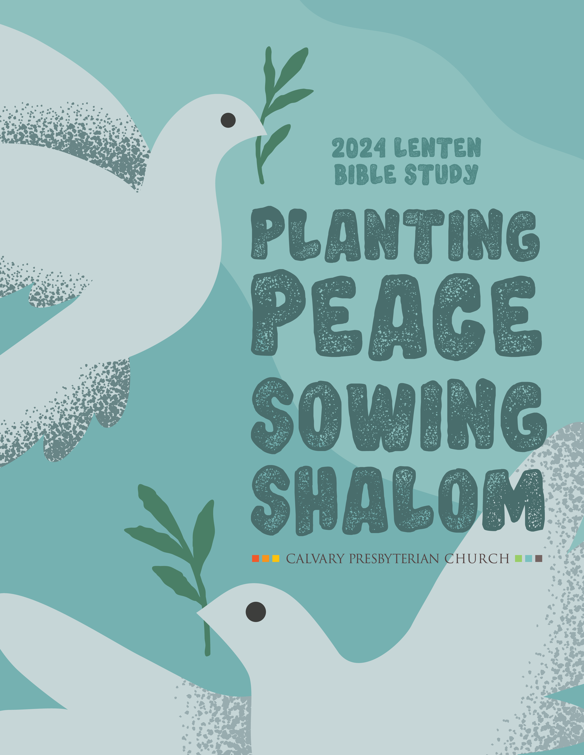 2 large doves carrying olive leaves in their mouth. The title reads