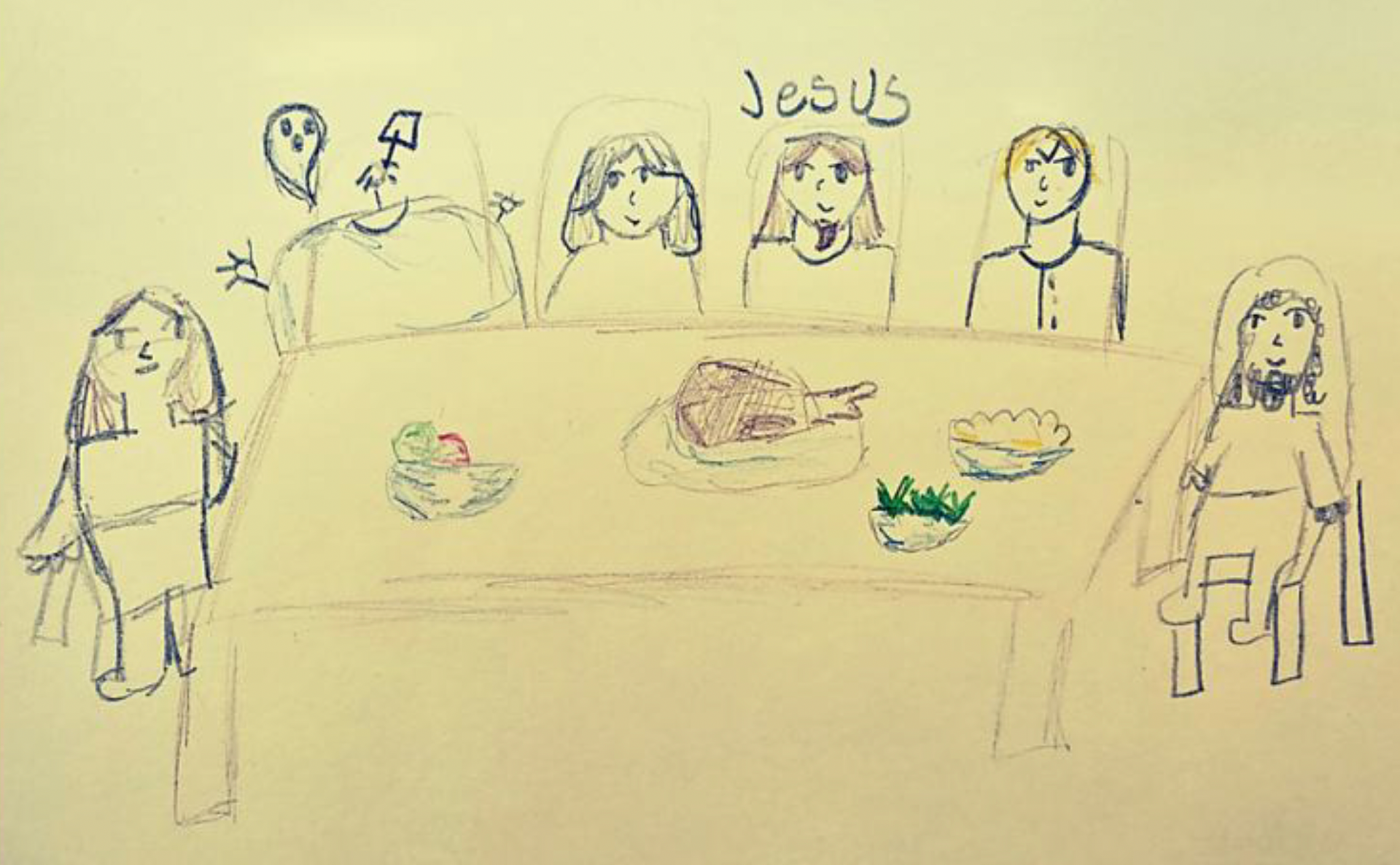 A Calvary Youth's drawing of Jesus with his disciples at the table