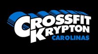 The logo for crossfit krypton carolina is blue and white on a black background.