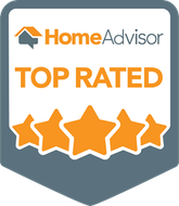 HomeAdvisor Top Rated badge with orange stars on a gray shield