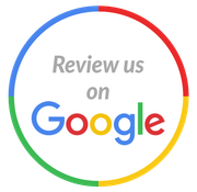 Circular Google logo with “Review us on Google” text in gray and multicolor ring border