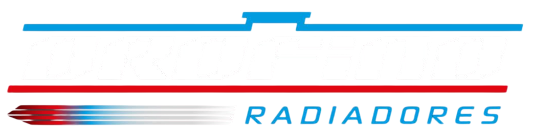 Logo de Radiadores con líneas horizontales azul y roja y texto “RADIADORES” en azul.