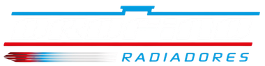 Logo de Radiadores con líneas horizontales azul y roja y texto “RADIADORES” en azul.