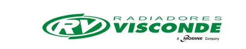 Logotipo de Radiadores Visconde en verde con emblema ovalado RV sobre fondo blanco