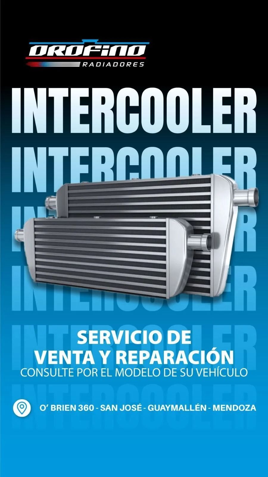 Cartel promocional de un servicio de reparación de intercoolers para automóviles
