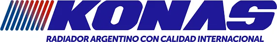 KONAS logo in blue and red with the tagline “Radiador argentino con calidad internacional”