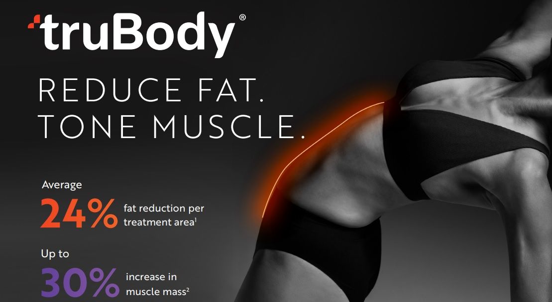 An advertisement for trubody shows a woman 's back