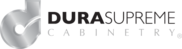 DURA Supreme Cabinetry logo with silver circular emblem and black-gray text on white background