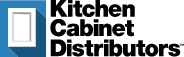 Kitchen Cabinet Distributors logo with black text and a simple blue-and-white cabinet icon