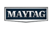 Maytag logo in white text on a dark blue and silver badge