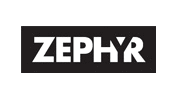 ZEPHYR logo in bold white letters on a black rectangular background