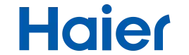 Haier logo in blue text with a stylized ring in the “a” on a white background