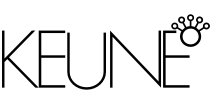 Keune hair product logo in black with a decorative crown element.