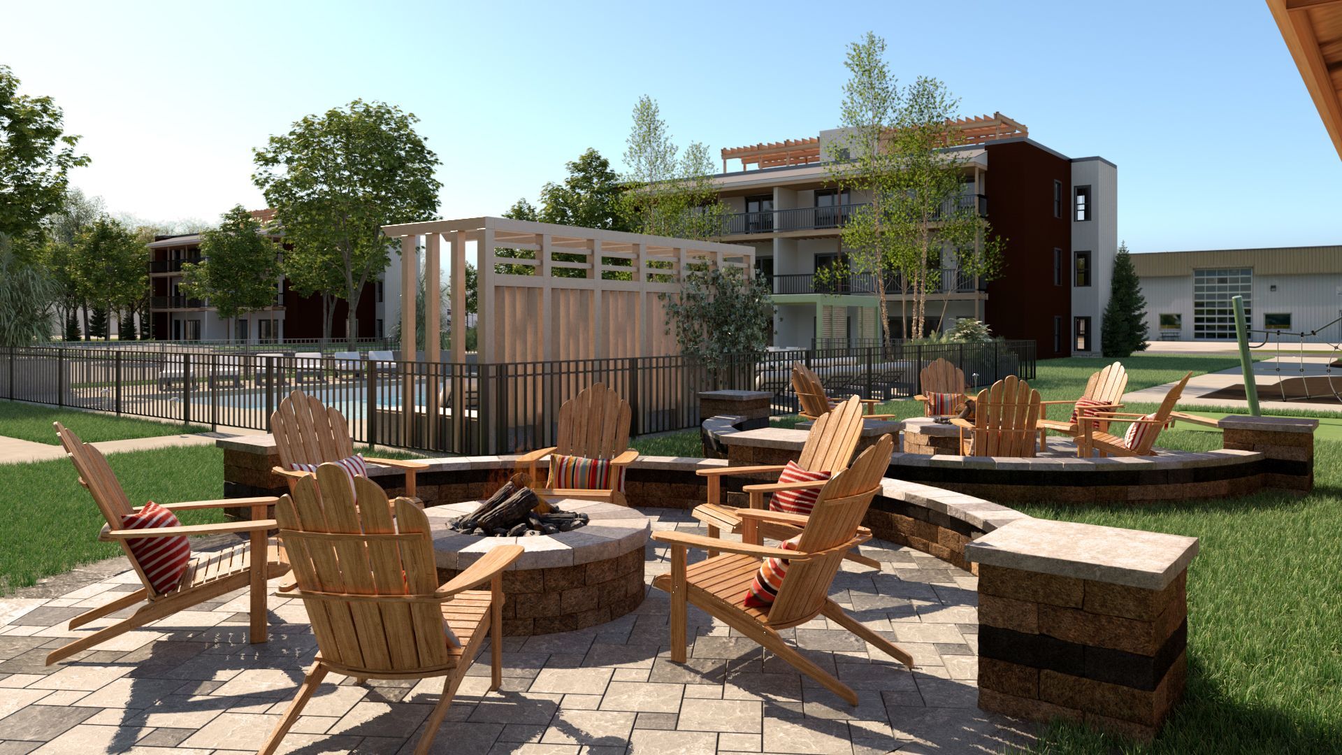 Outdoor firepit and seating area at the Lake Erie Condos located in Portage Township, Port Clinton, Ohio