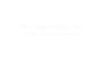 Faint logo text reading “New Opportunities, Inc.” with a light gray subtitle on a white background