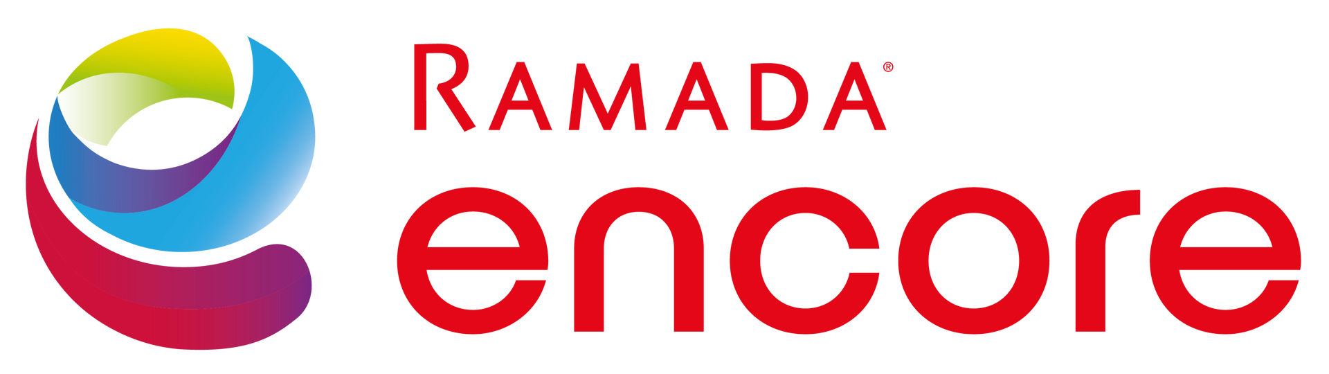 O logotipo do ramada encore tem um redemoinho colorido no meio.