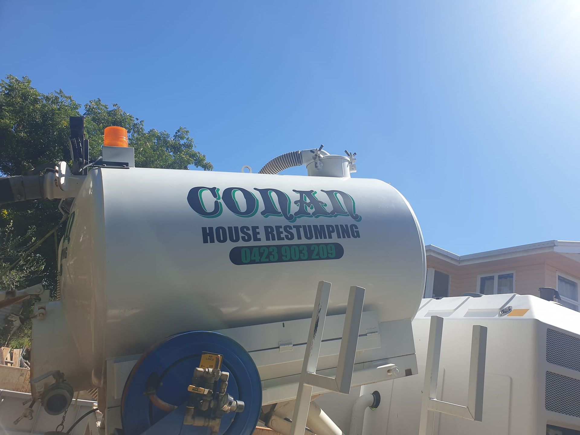 White tank truck with 