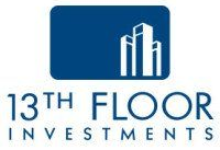 13th Floor Investments logo with blue building icon and white text on a blue and white background