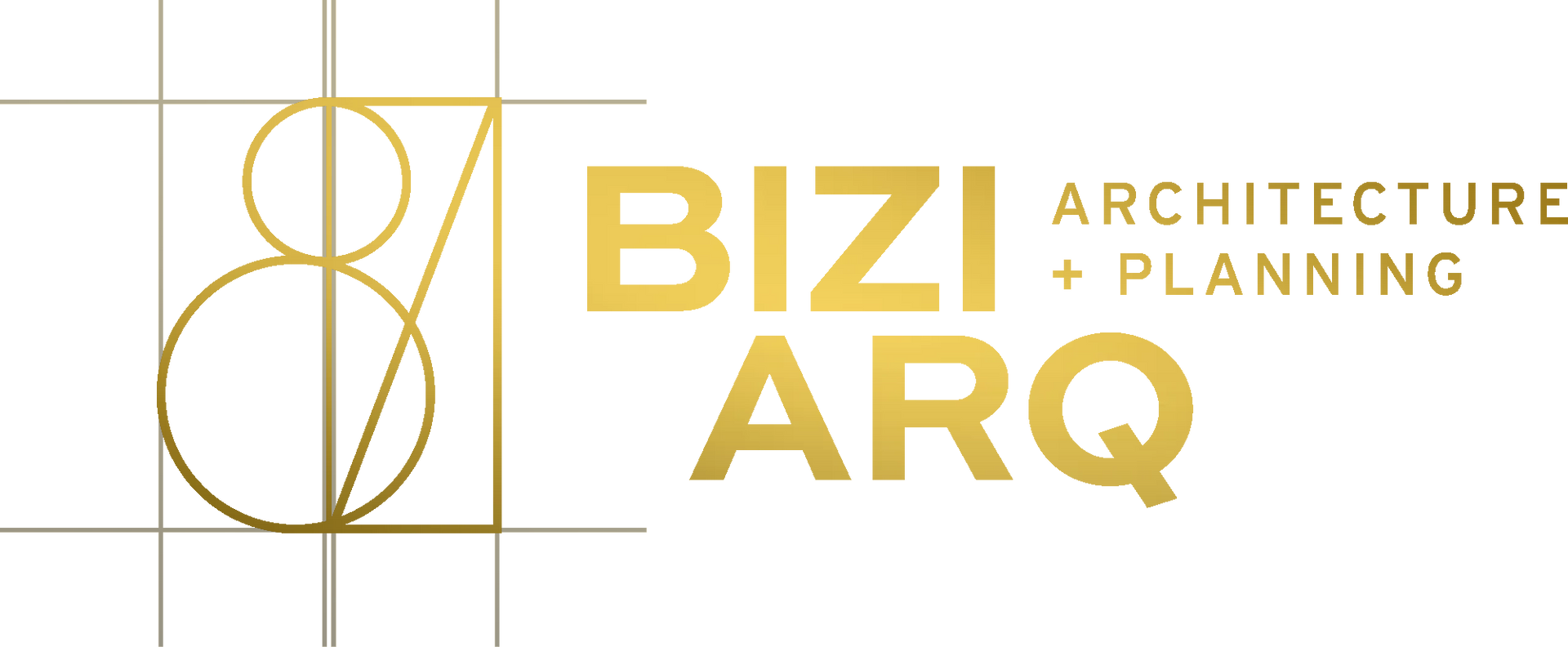 BIZI ARQ architecture and planning logo in gold on a white background