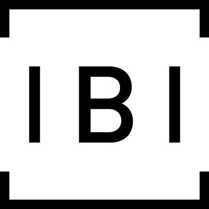 Black and white logo with the letters “IBI” inside a square frame