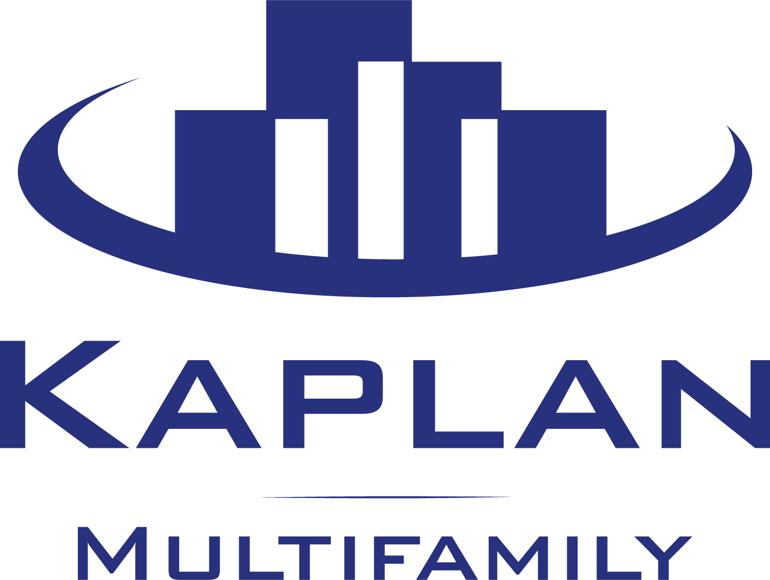 Kaplan Multifamily logo in blue with stylized building icon and curved oval above text